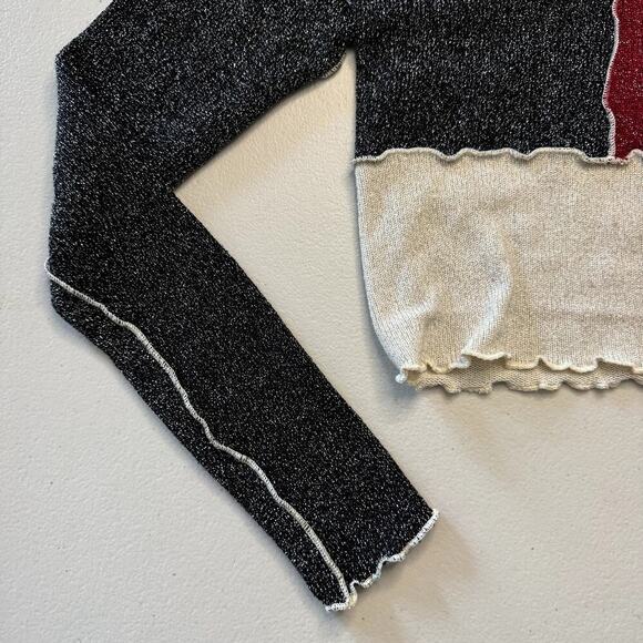 Luna Chix Metallic Red Black White Stretchy Cropped Sweater Women's Size Medium - Picture 4 of 5